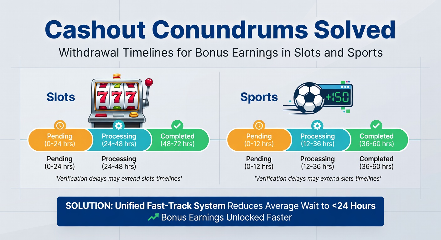 Digital graphic showing a calendar with ticking clocks overlaid on slot reels and sports betting slips, symbolizing withdrawal delays and timelines
